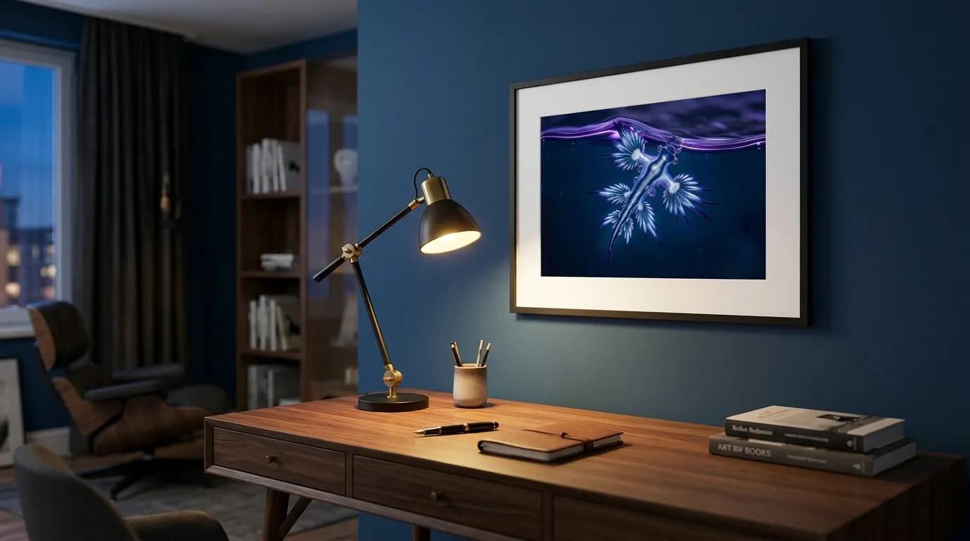 Glaucus art print framed in the study